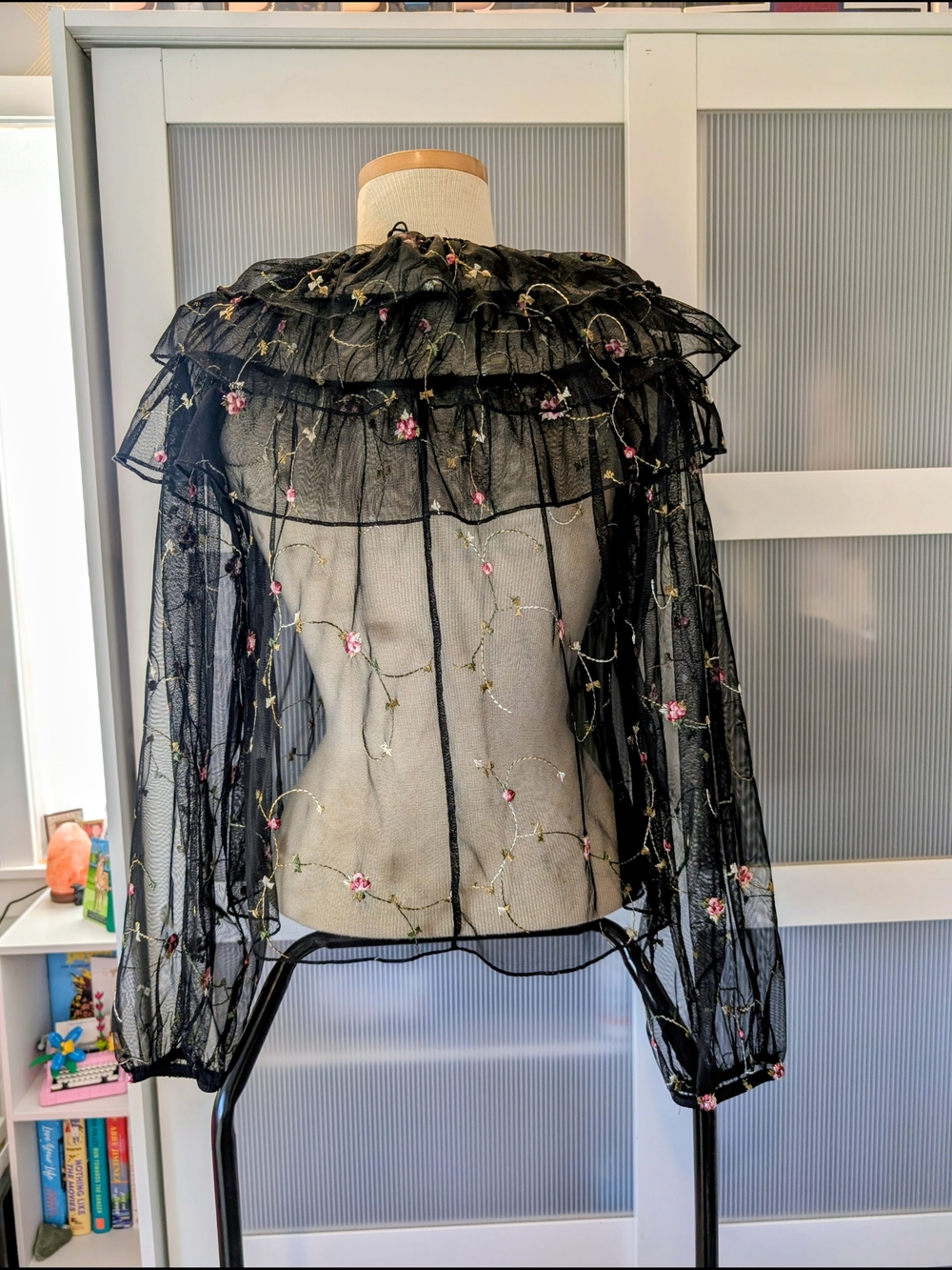 Zara Black Sheer Floral Ruffle Blouse - Picture 2 of 6